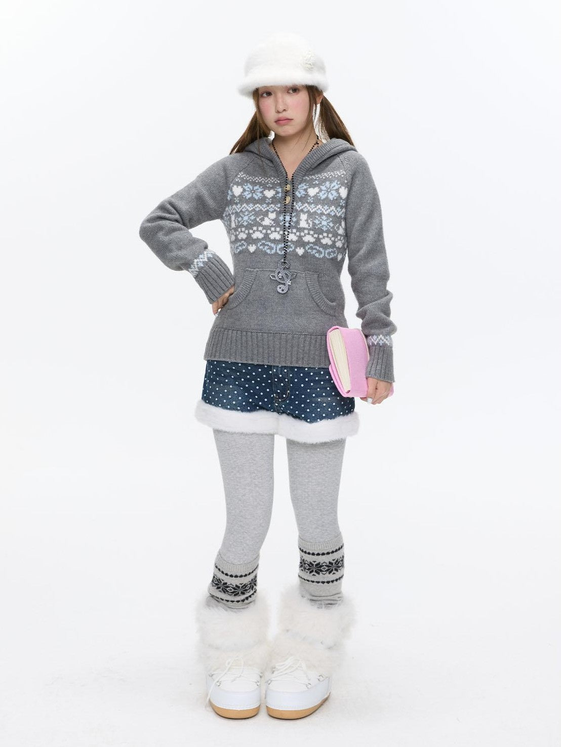 Fair Isle Jacquard Hooded Women's Acrylic Polyester Nylon Blend Sweaters