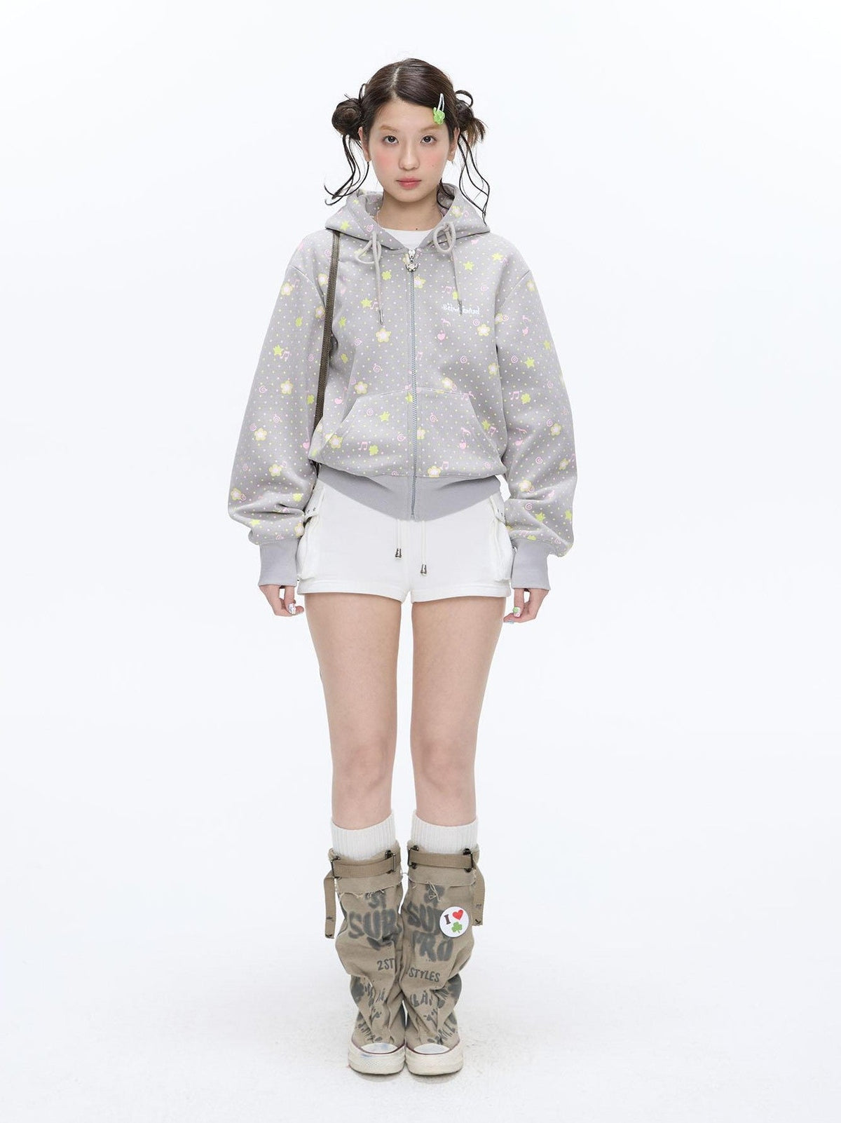 Floating Music Note Patchwork High Waist Slim Women's Cotton Sweat Shorts