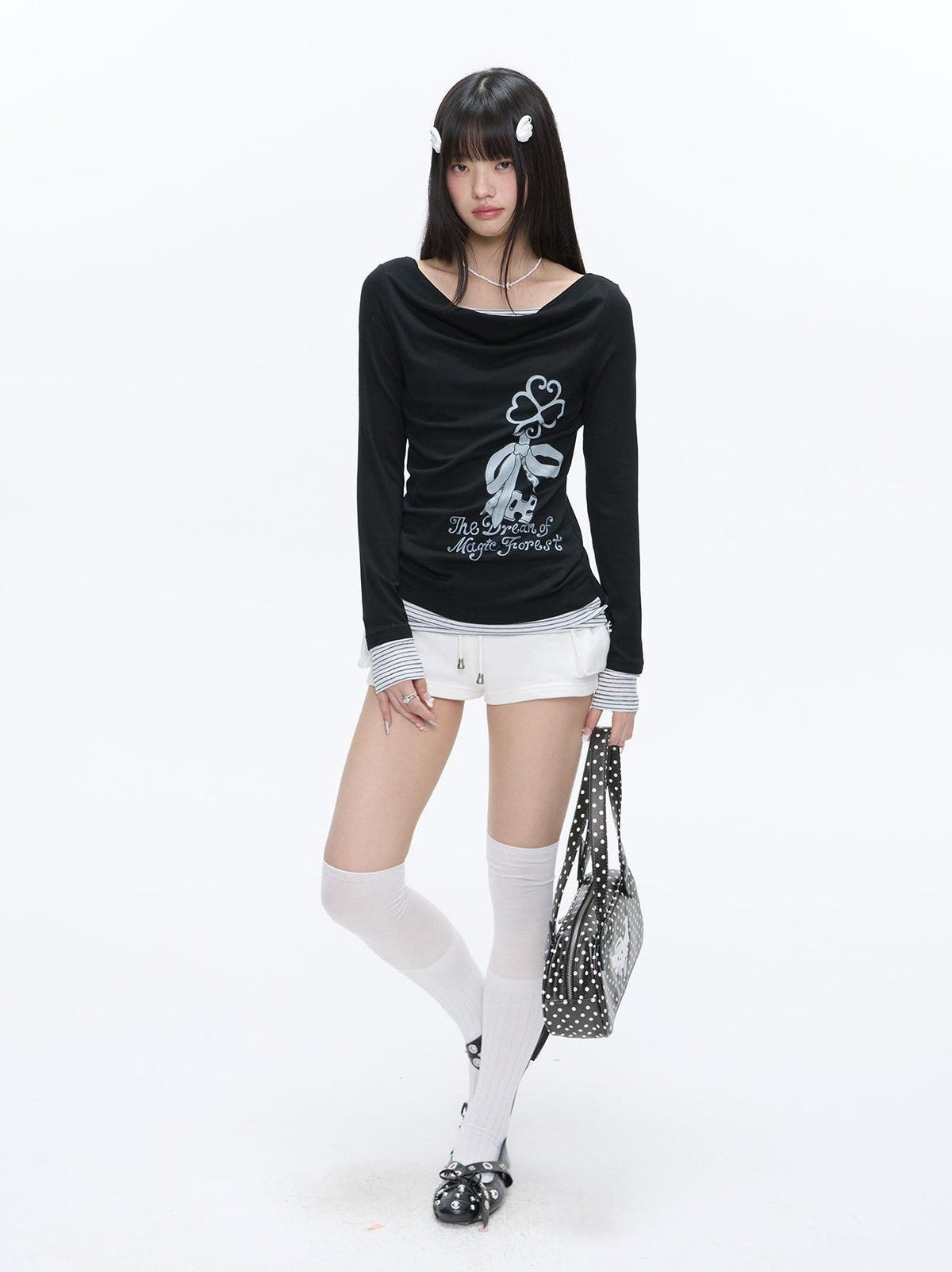 Floating Music Note Patchwork High Waist Slim Women's Cotton Sweat Shorts