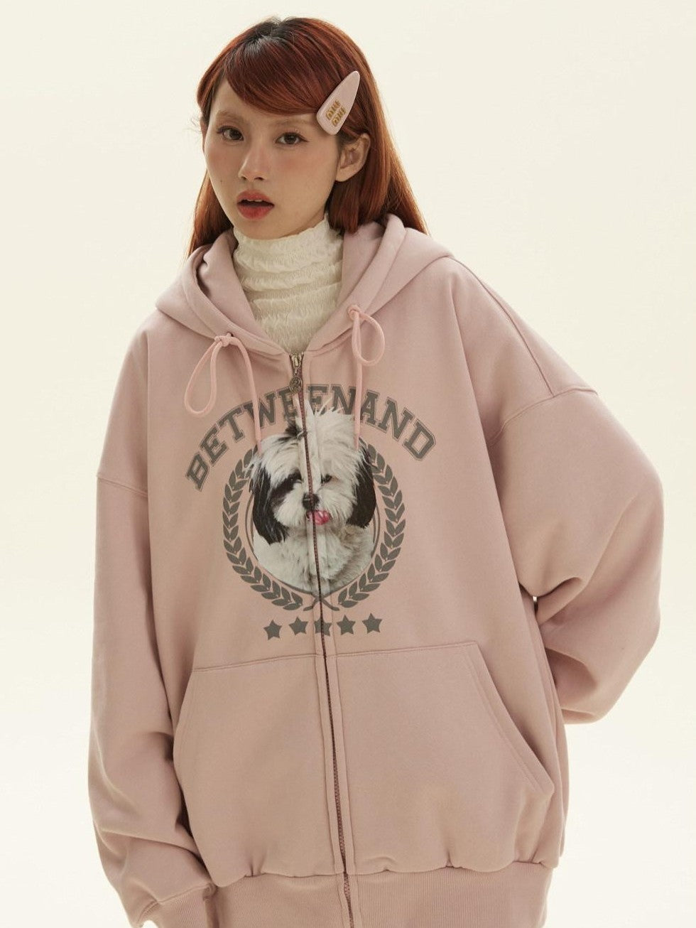 Framed Dog Fun Digital Print Women's Cotton Polyester Blend Zip-up Hoodies
