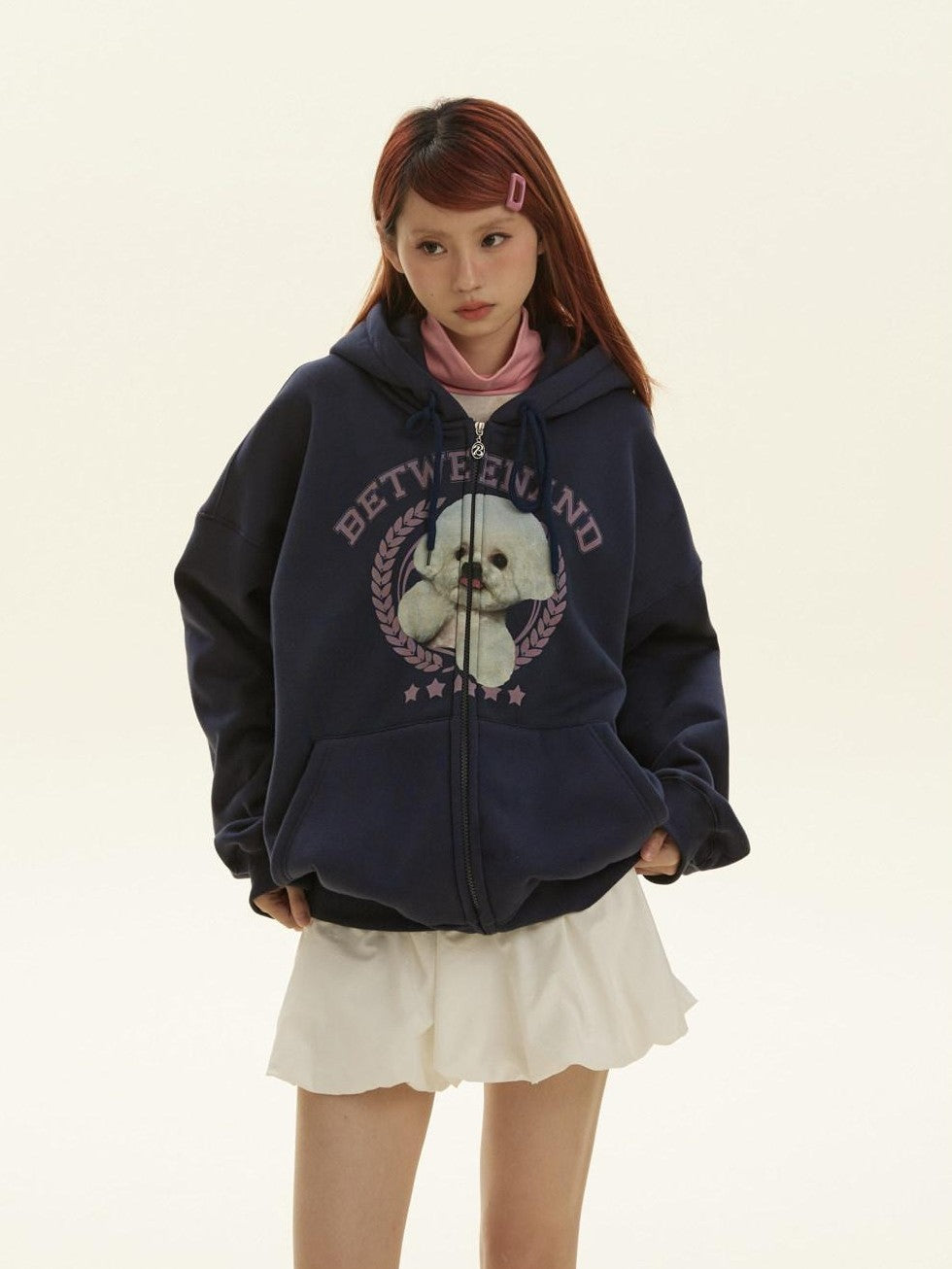 Framed Dog Fun Digital Print Women's Cotton Polyester Blend Zip-up Hoodies