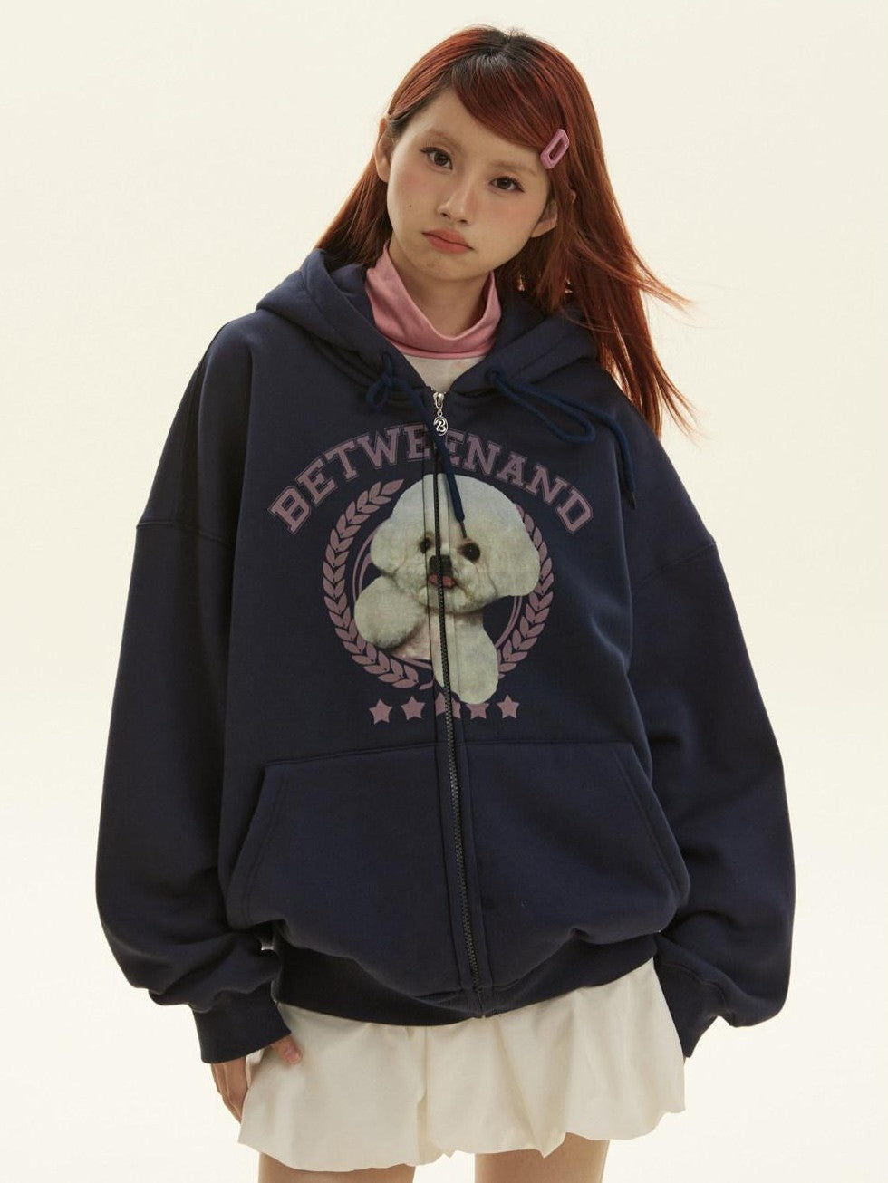 Framed Dog Fun Digital Print Women's Cotton Polyester Blend Zip-up Hoodies