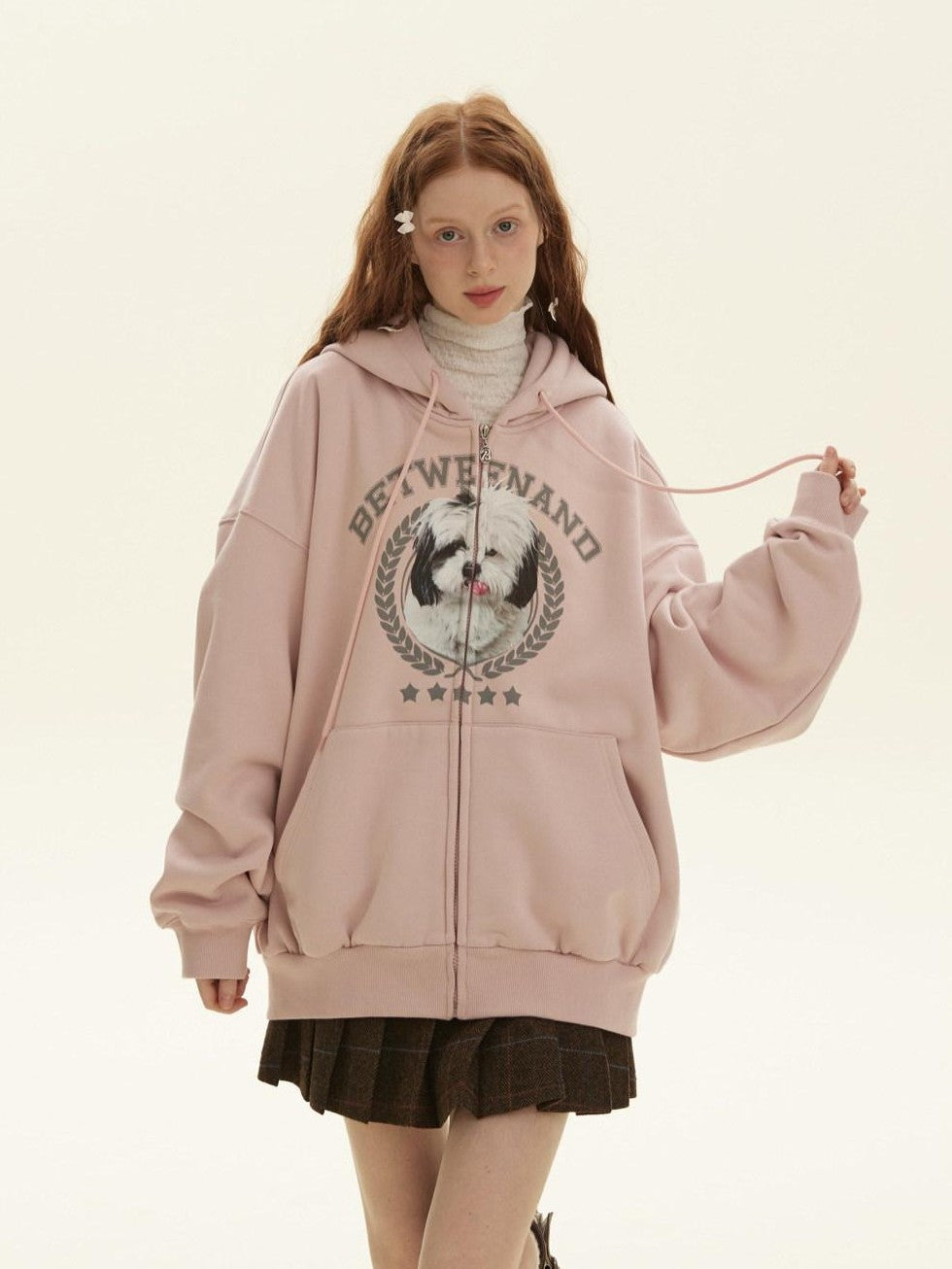 Framed Dog Fun Digital Print Women's Cotton Polyester Blend Zip-up Hoodies