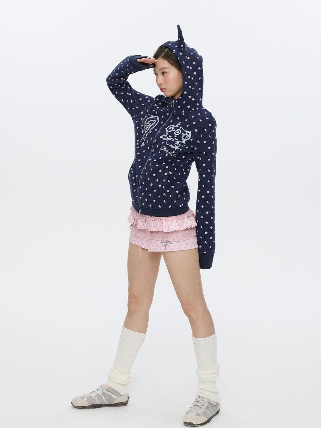 Glitter Little Devil Double Zipper Slim Fit Women's Cotton Blend Zip-up Hoodies