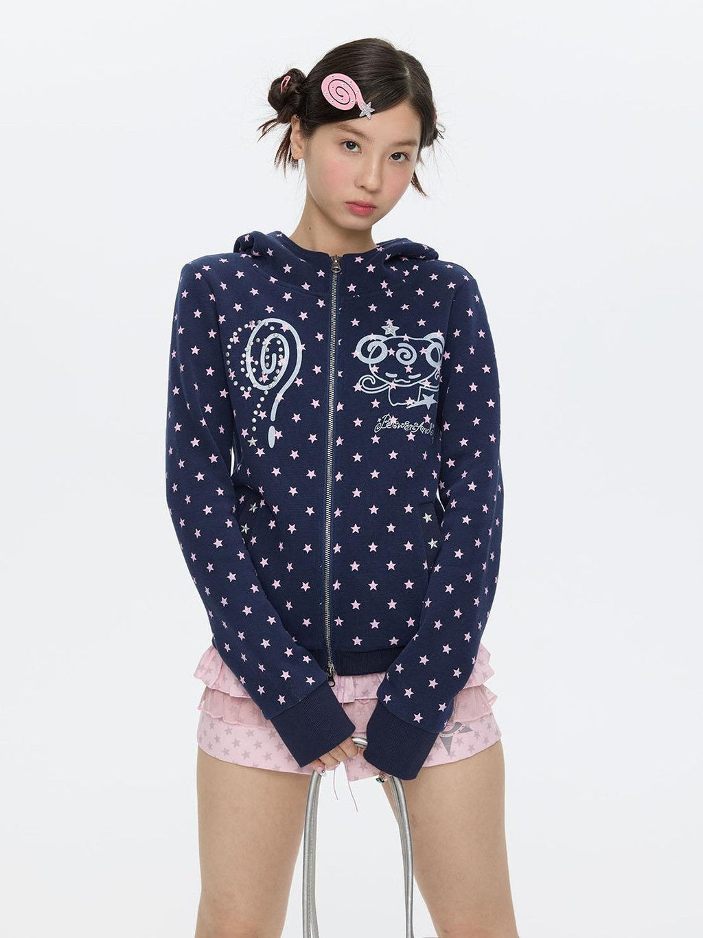 Glitter Little Devil Double Zipper Slim Fit Women's Cotton Blend Zip-up Hoodies