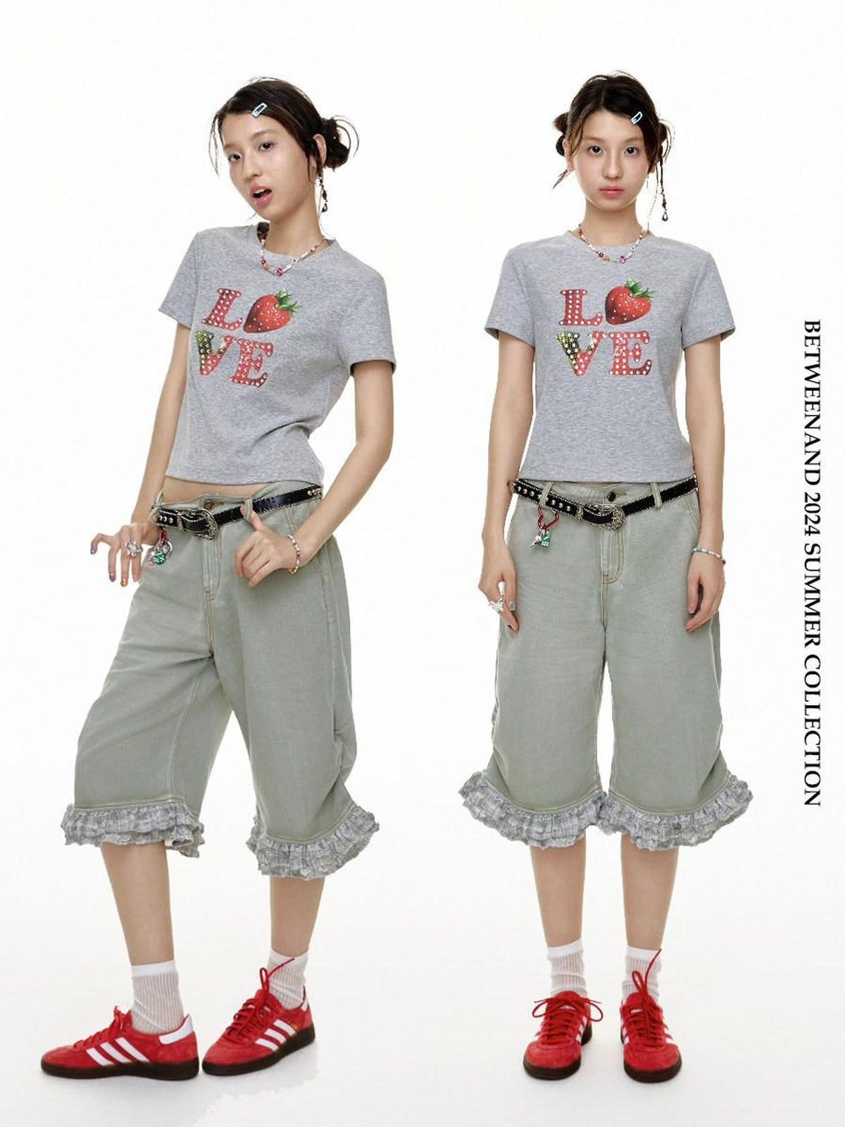 Gray Strawberry Bead Heart Women's Viscose Cotton Short Sleeve T-shirts