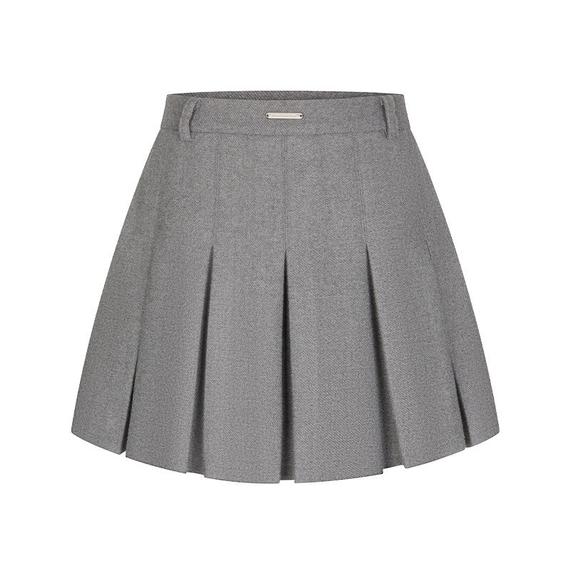 Gray Tweed Reversible Pleated High Waist Wing Rhinestone Women's Mini Skirts