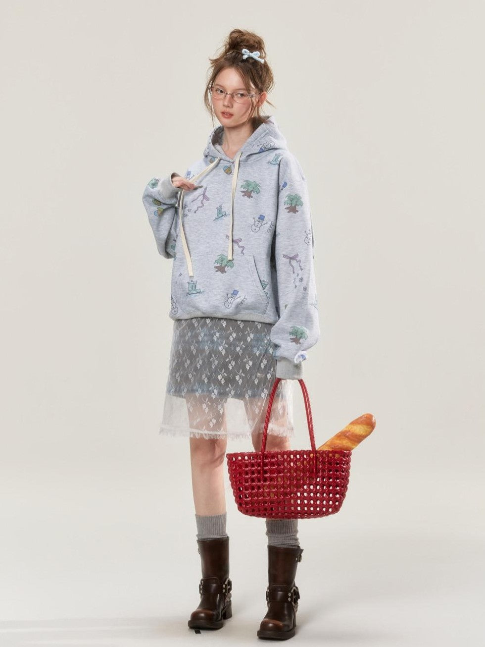 Hand Painted Embroidered Allover Print Loose Women's Acrylic Blend Hoodies