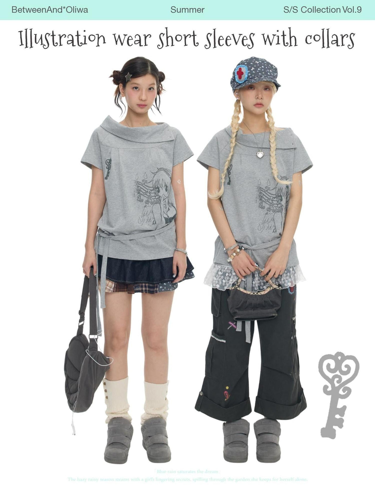 Heather Gray Multiway Polo Collar Loose Fit Women's Cotton Short Sleeve T-shirts