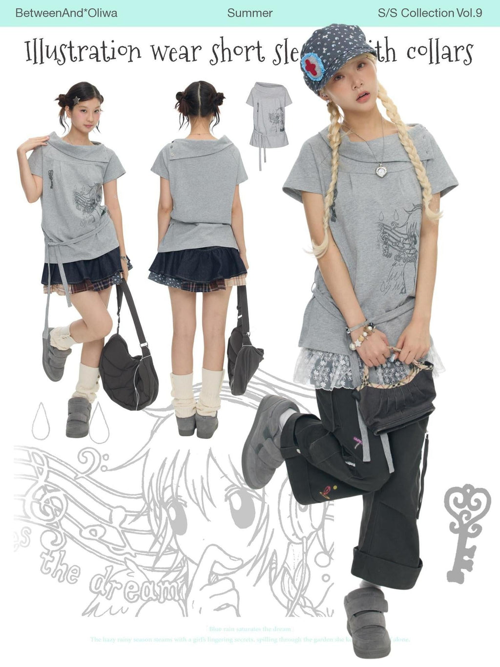 Heather Gray Multiway Polo Collar Loose Fit Women's Cotton Short Sleeve T-shirts