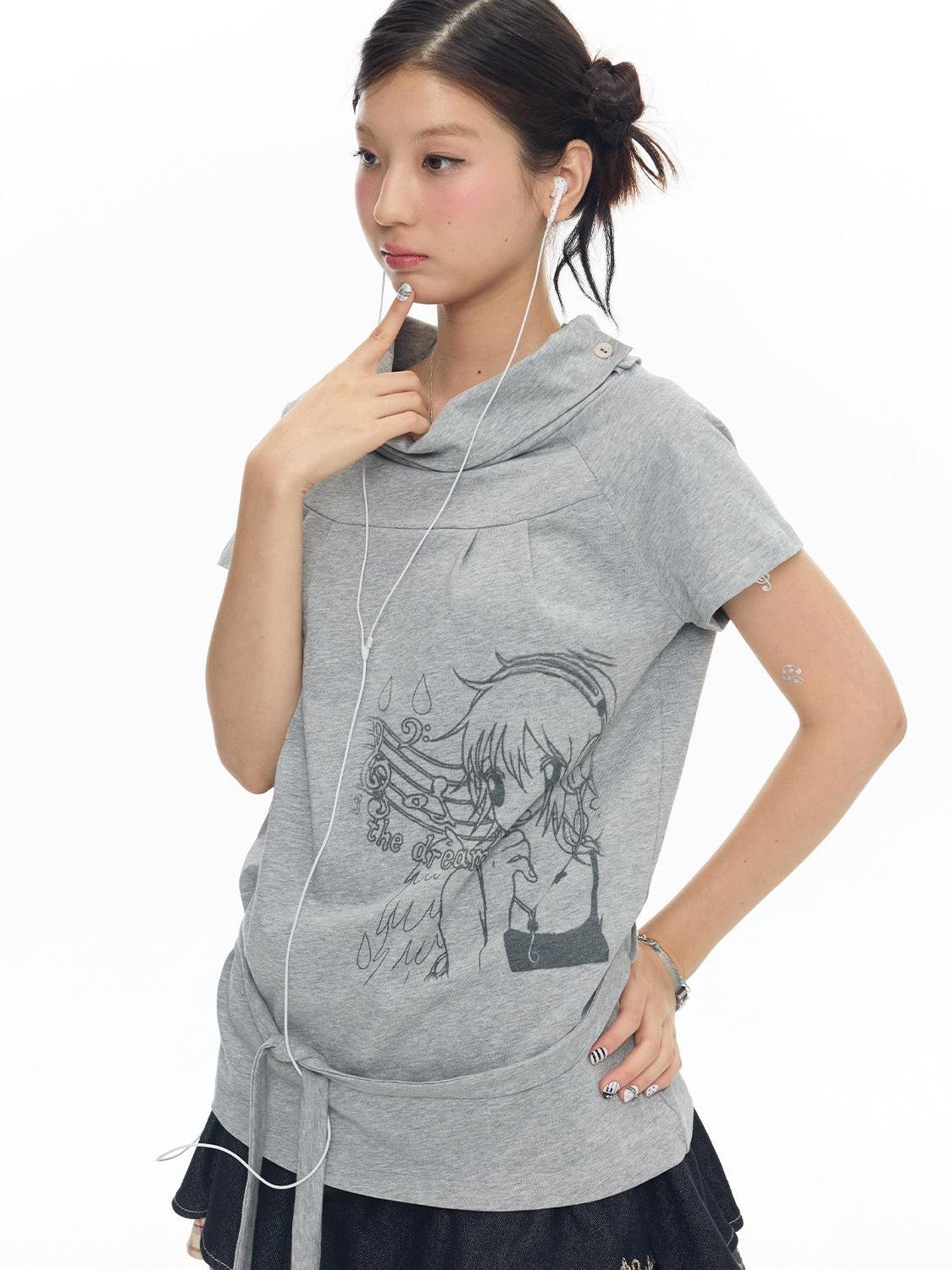 Heather Gray Multiway Polo Collar Loose Fit Women's Cotton Short Sleeve T-shirts