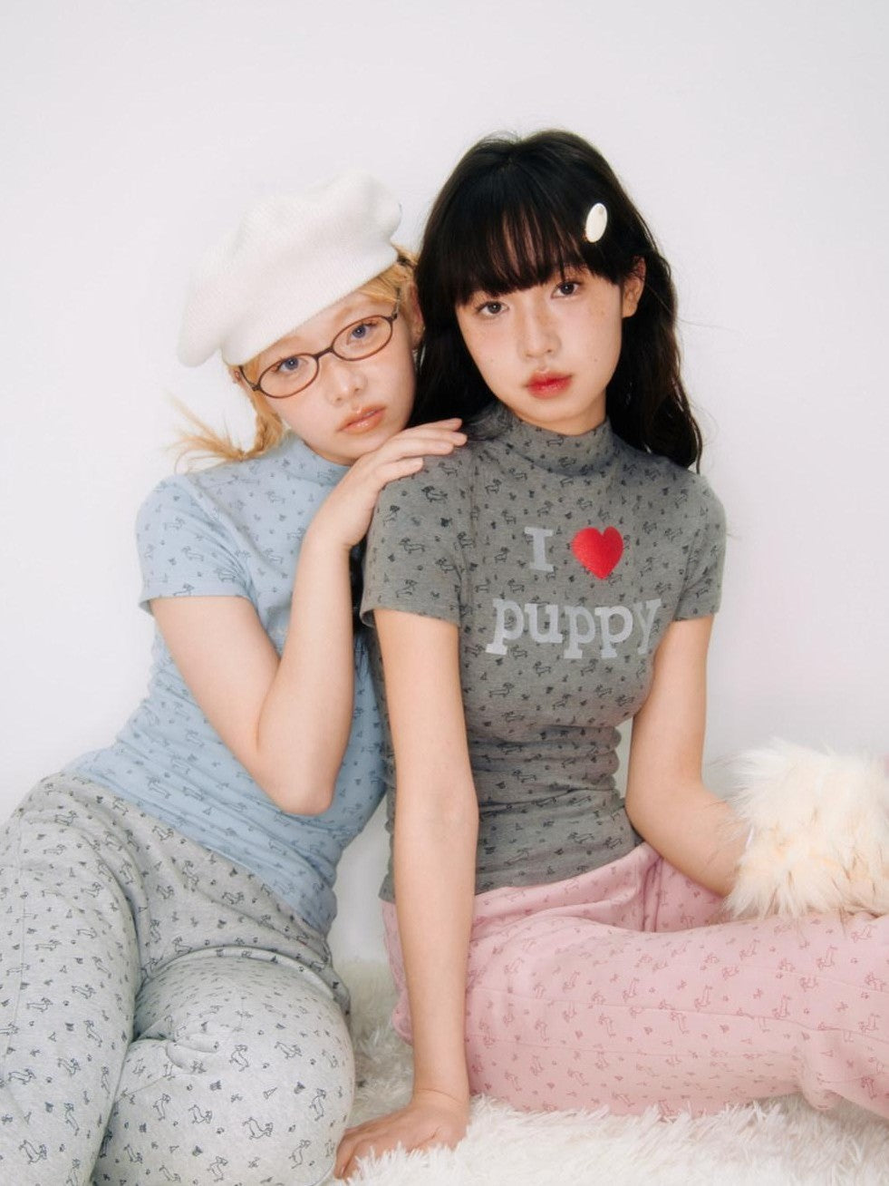 I Love Dog Glitter Print Mock Neck Women's Slim Fit Short Sleeve T-shirts