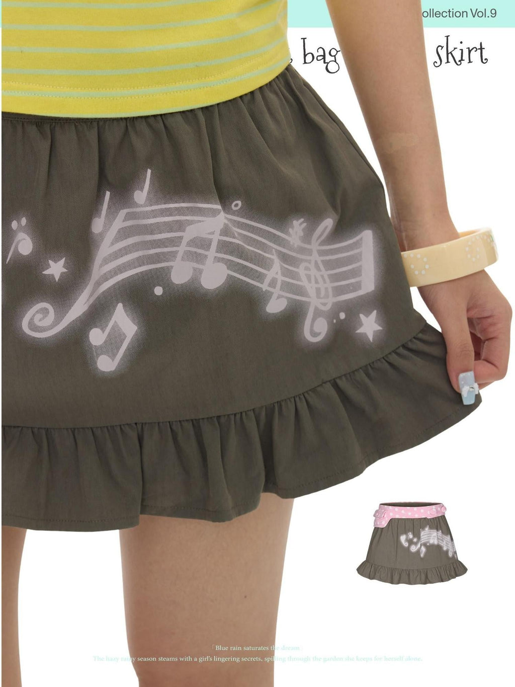 Latte Pleated Printed Note Polka Dot Women's Cotton High Waist Mini Skirts