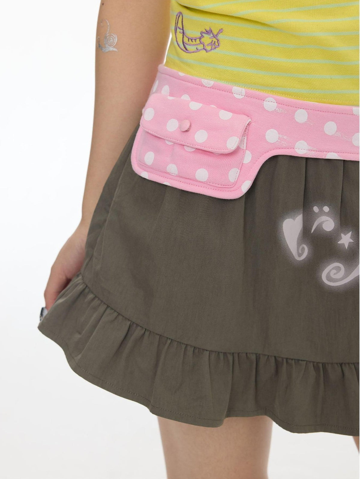 Latte Pleated Printed Note Polka Dot Women's Cotton High Waist Mini Skirts