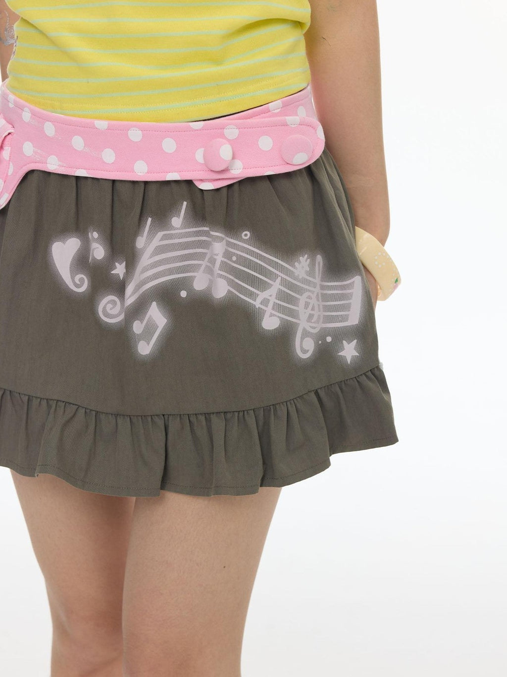 Latte Pleated Printed Note Polka Dot Women's Cotton High Waist Mini Skirts