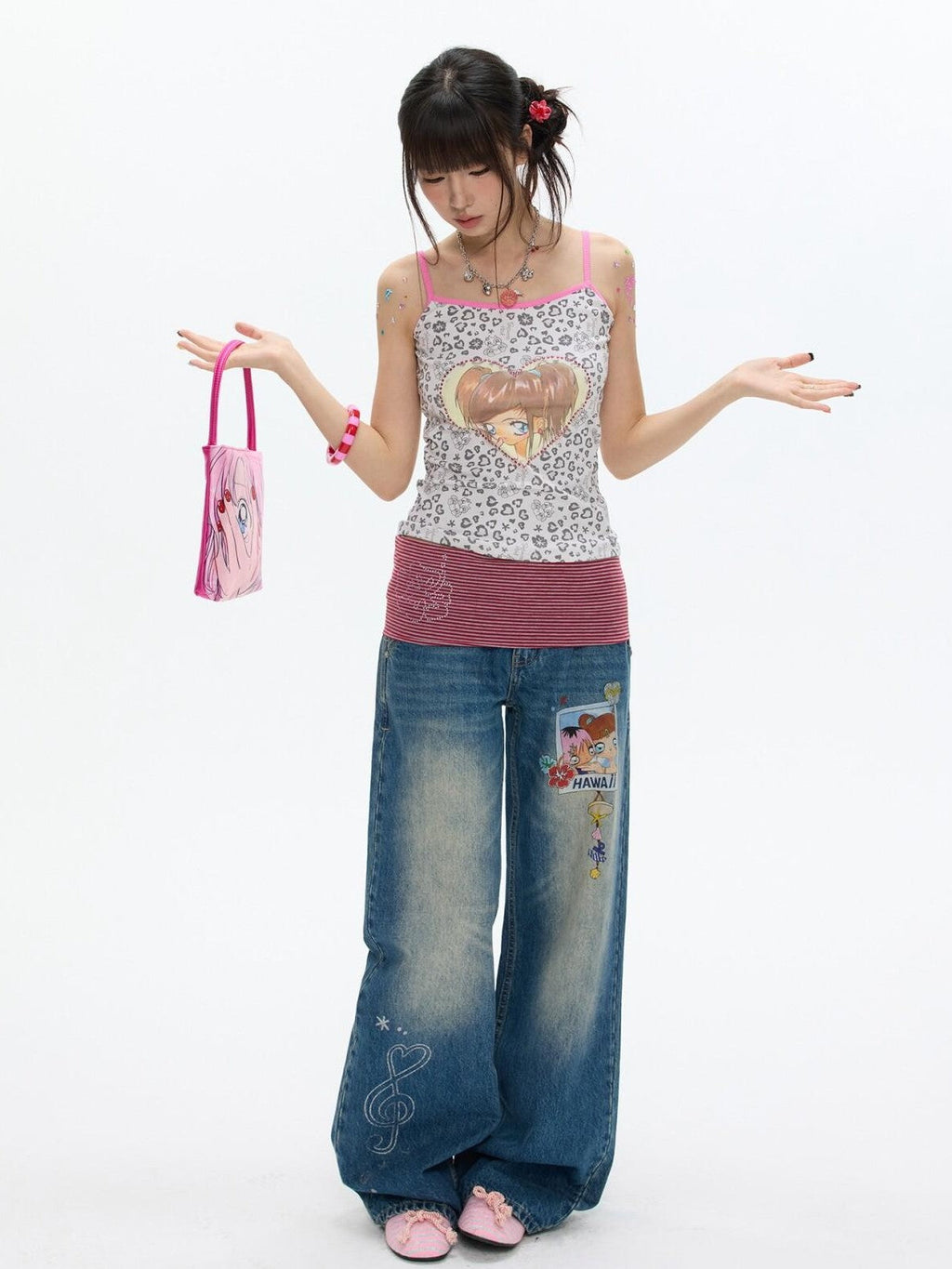 Leopard Print Slim Fit Round Neck Women's Cotton Blend Camisoles
