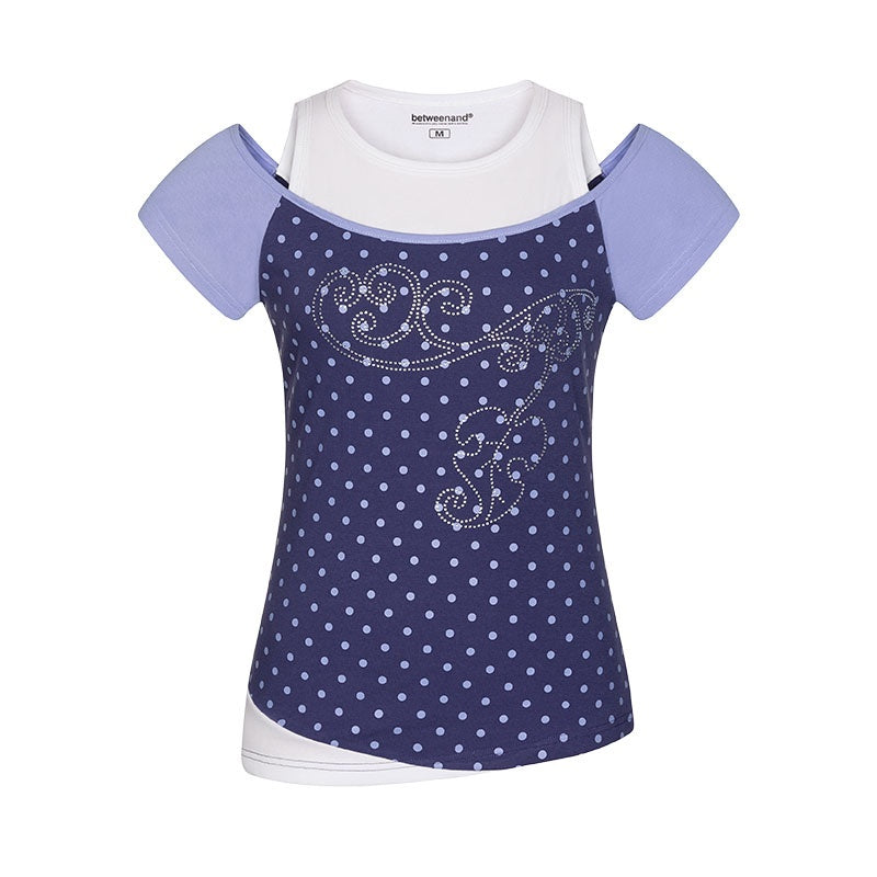 Magic Vine Mock Layer Raglan U Neck Women's Cotton Blend Short Sleeve T-shirts