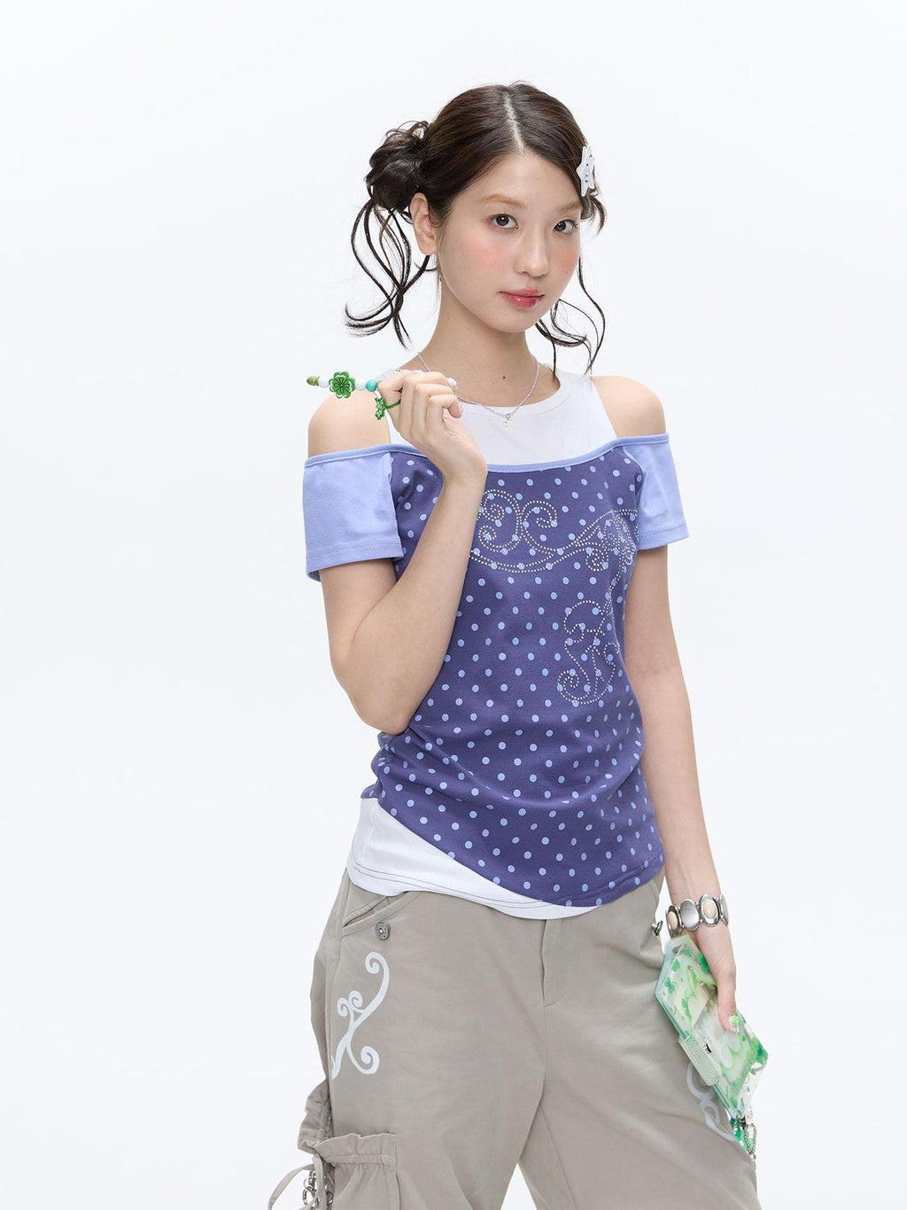 Magic Vine Mock Layer Raglan U Neck Women's Cotton Blend Short Sleeve T-shirts