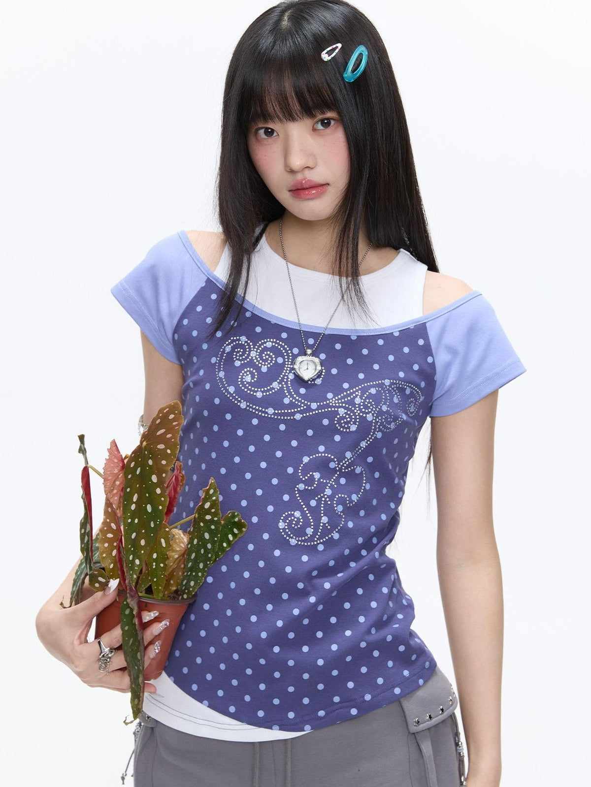 Magic Vine Mock Layer Raglan U Neck Women's Cotton Blend Short Sleeve T-shirts