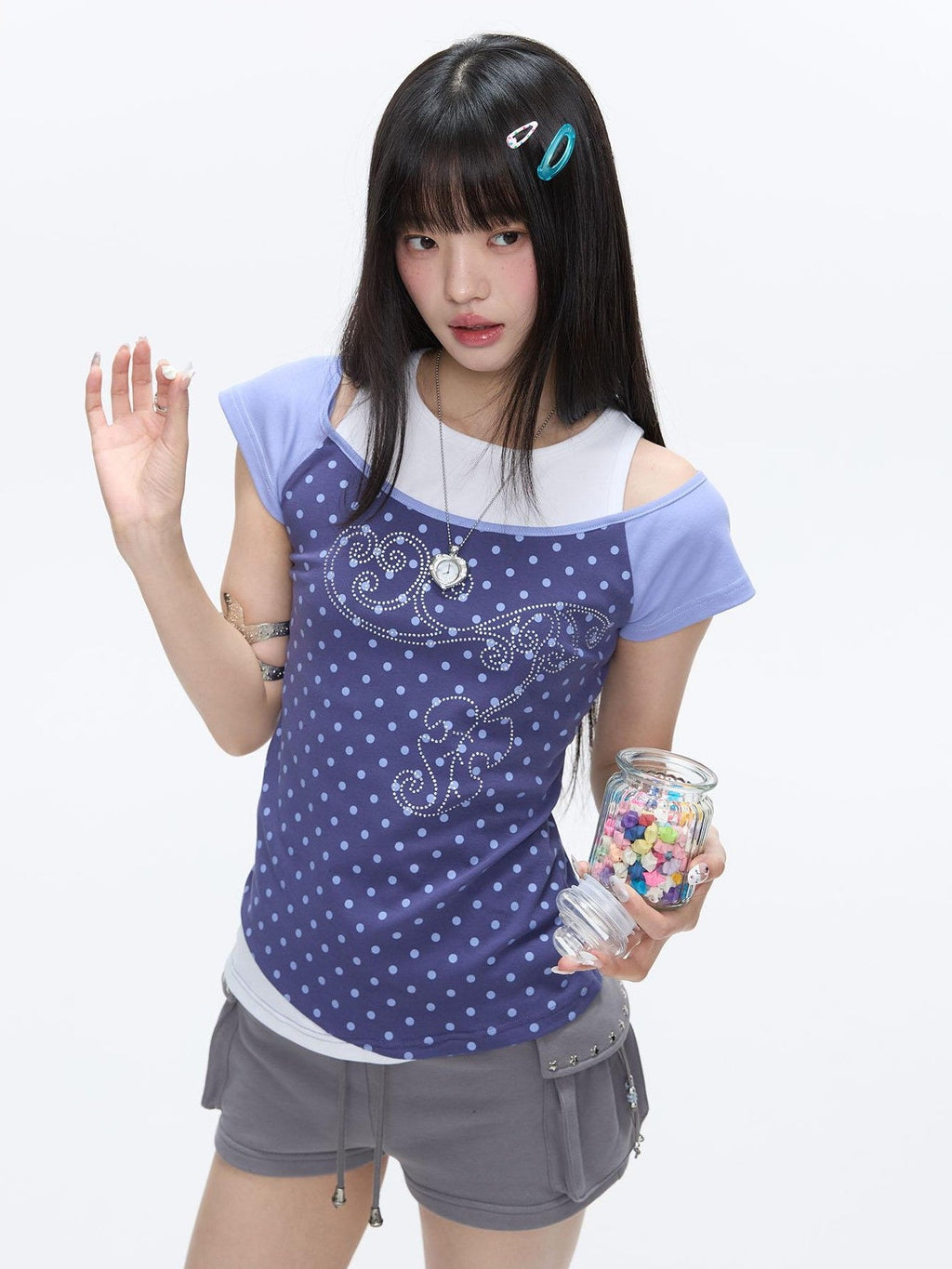 Magic Vine Mock Layer Raglan U Neck Women's Cotton Blend Short Sleeve T-shirts