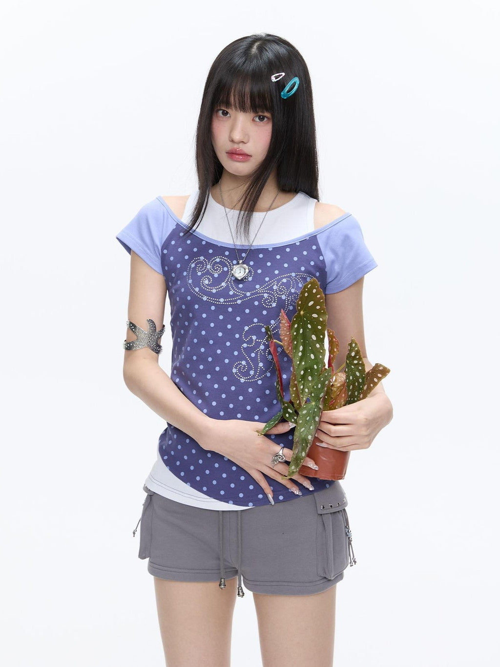 Magic Vine Mock Layer Raglan U Neck Women's Cotton Blend Short Sleeve T-shirts