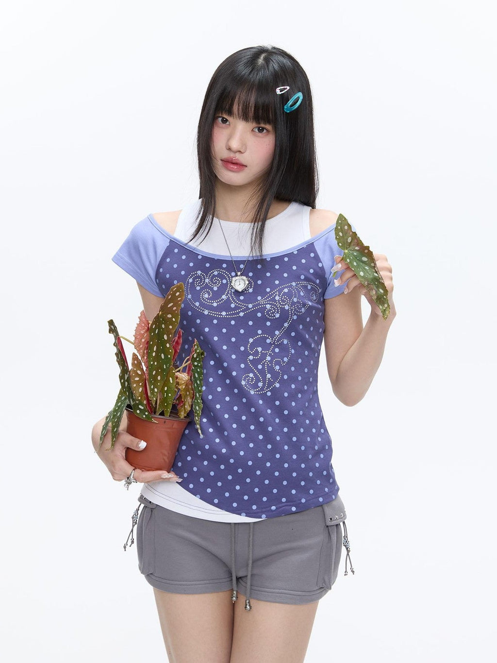 Magic Vine Mock Layer Raglan U Neck Women's Cotton Blend Short Sleeve T-shirts