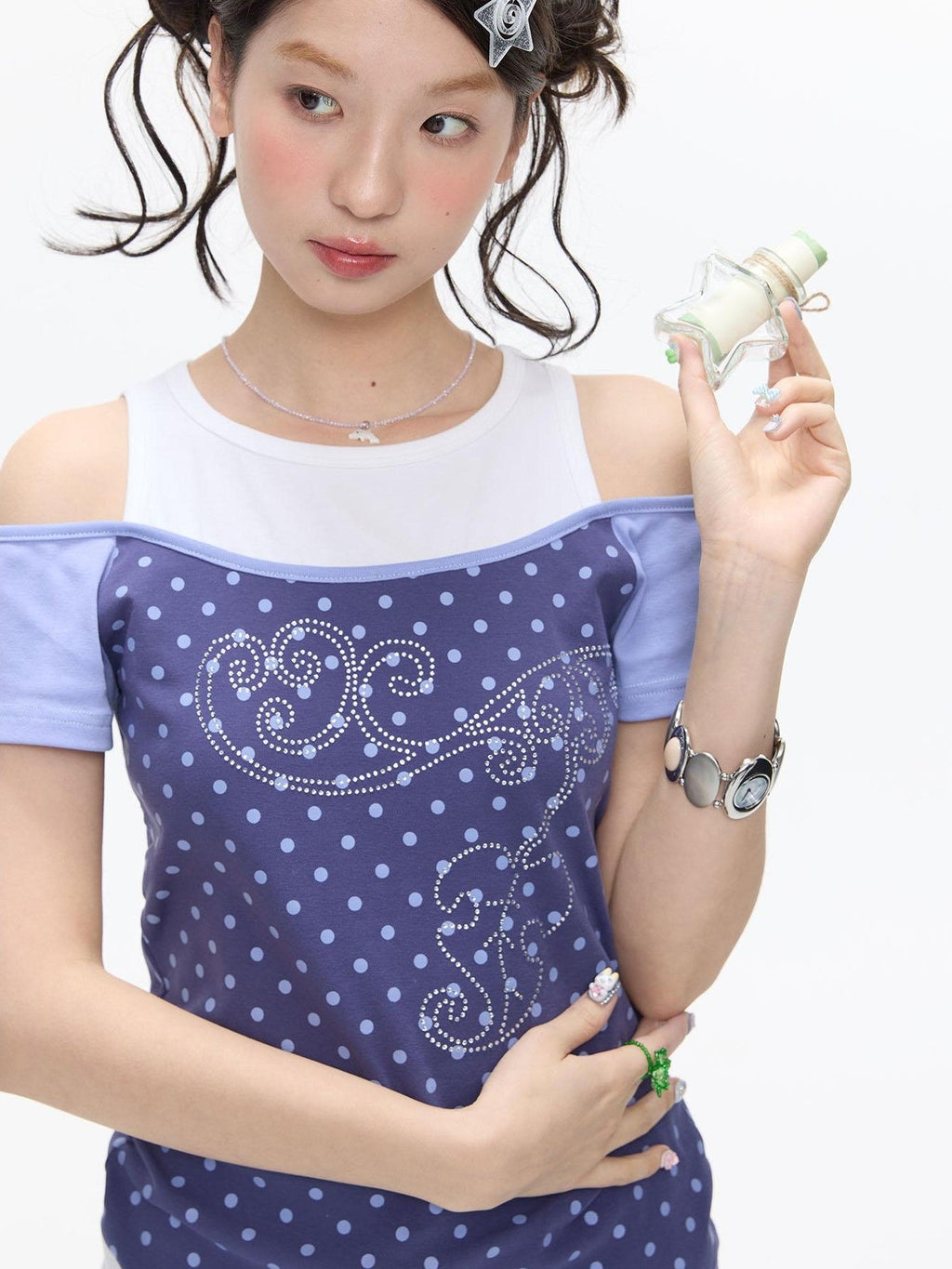 Magic Vine Mock Layer Raglan U Neck Women's Cotton Blend Short Sleeve T-shirts