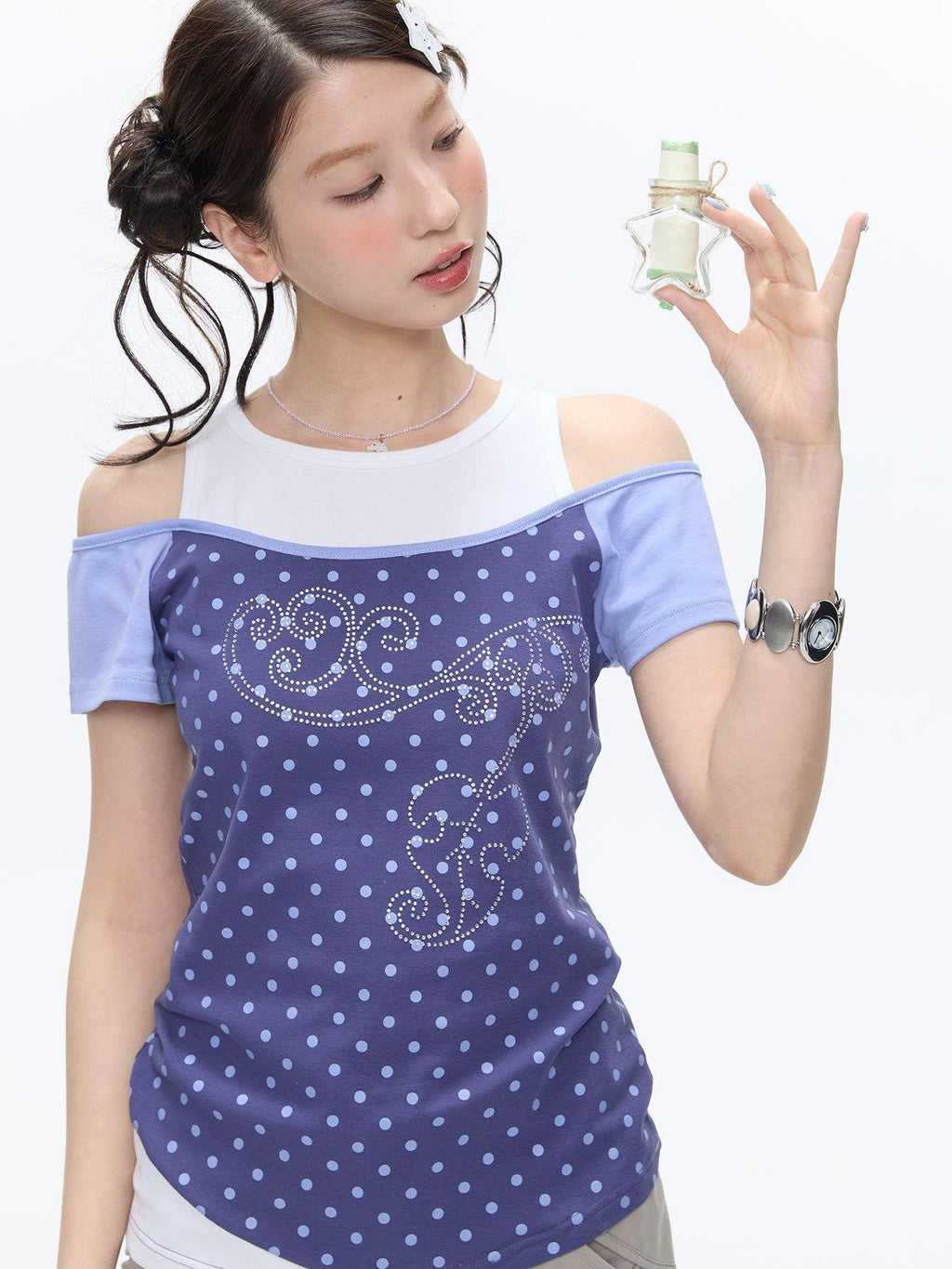 Magic Vine Mock Layer Raglan U Neck Women's Cotton Blend Short Sleeve T-shirts