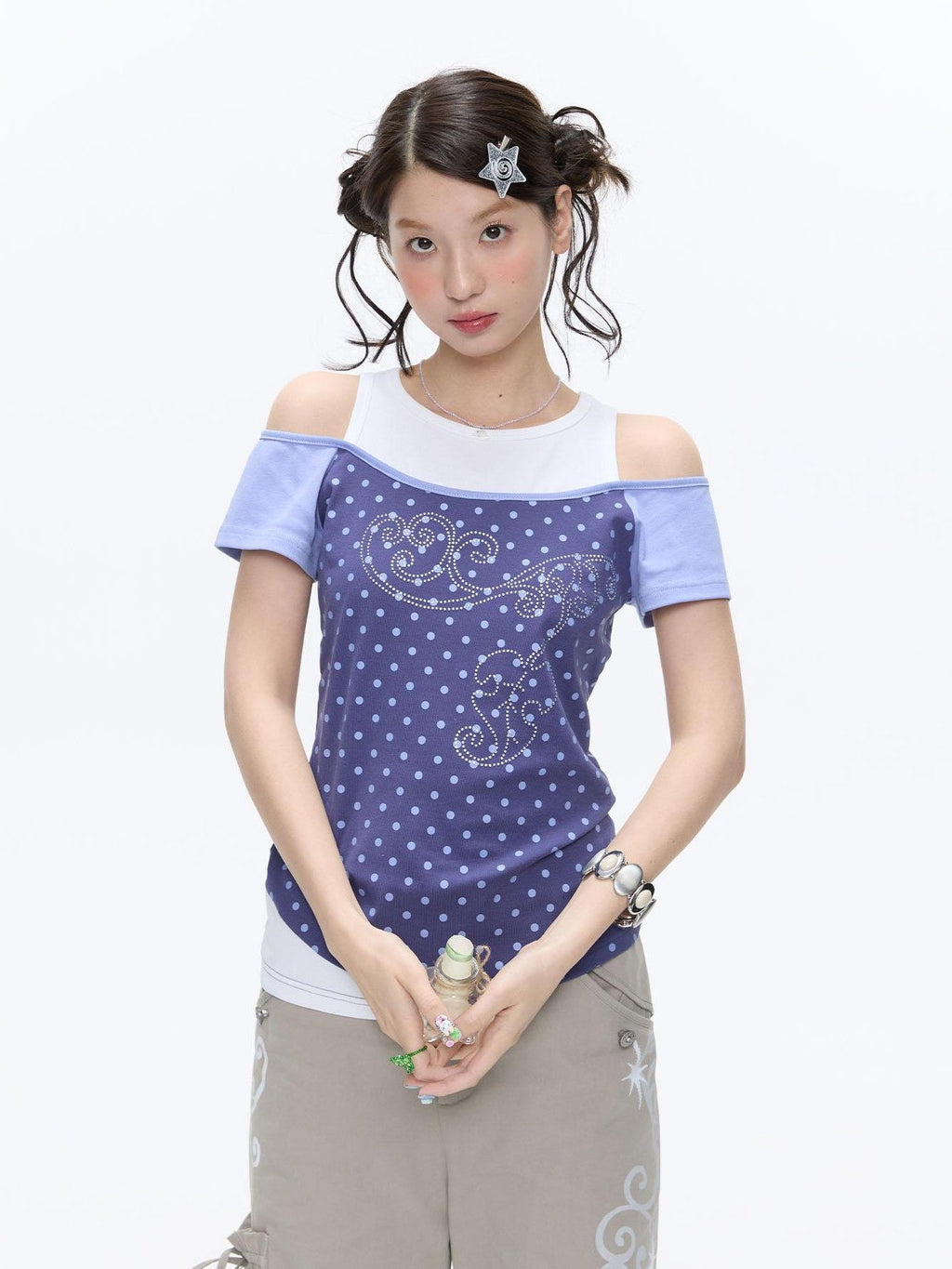 Magic Vine Mock Layer Raglan U Neck Women's Cotton Blend Short Sleeve T-shirts