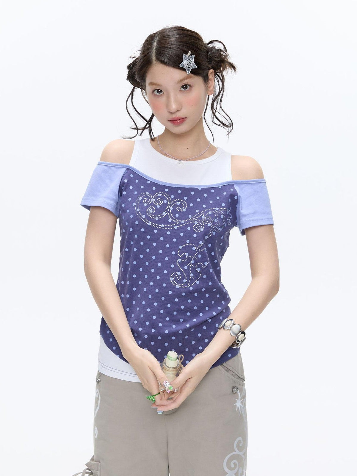 Magic Vine Mock Layer Raglan U Neck Women's Cotton Blend Short Sleeve T-shirts