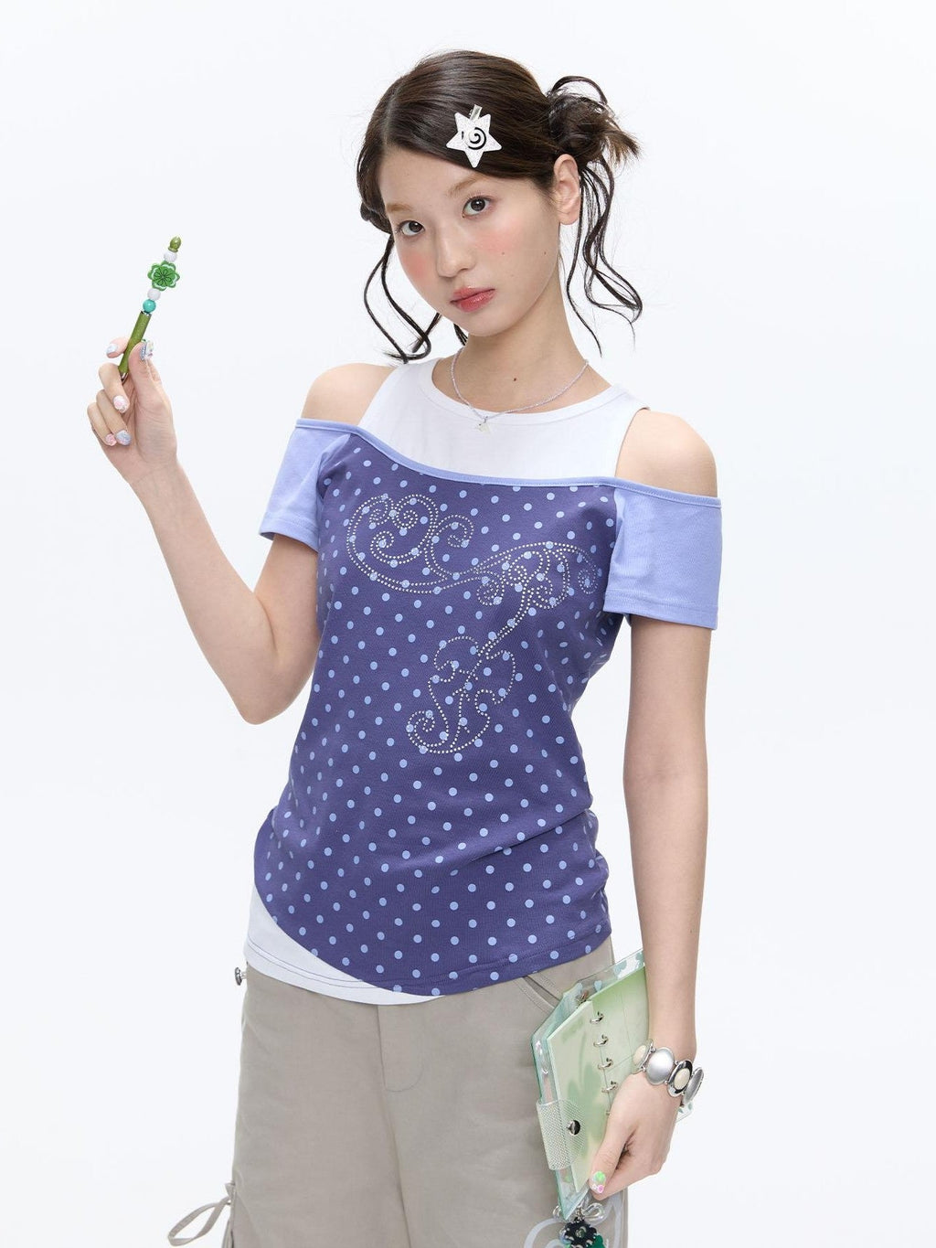 Magic Vine Mock Layer Raglan U Neck Women's Cotton Blend Short Sleeve T-shirts