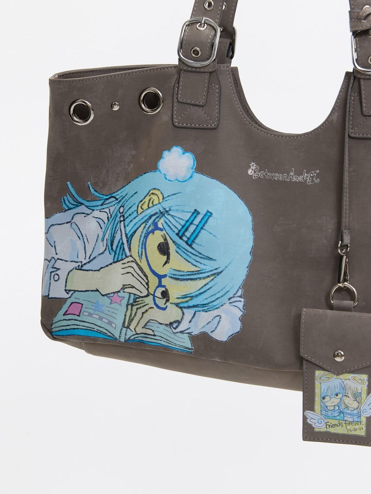 Milk Tea Gray Vintage Manga Girl Cartoon Large Capacity Women's Handbags