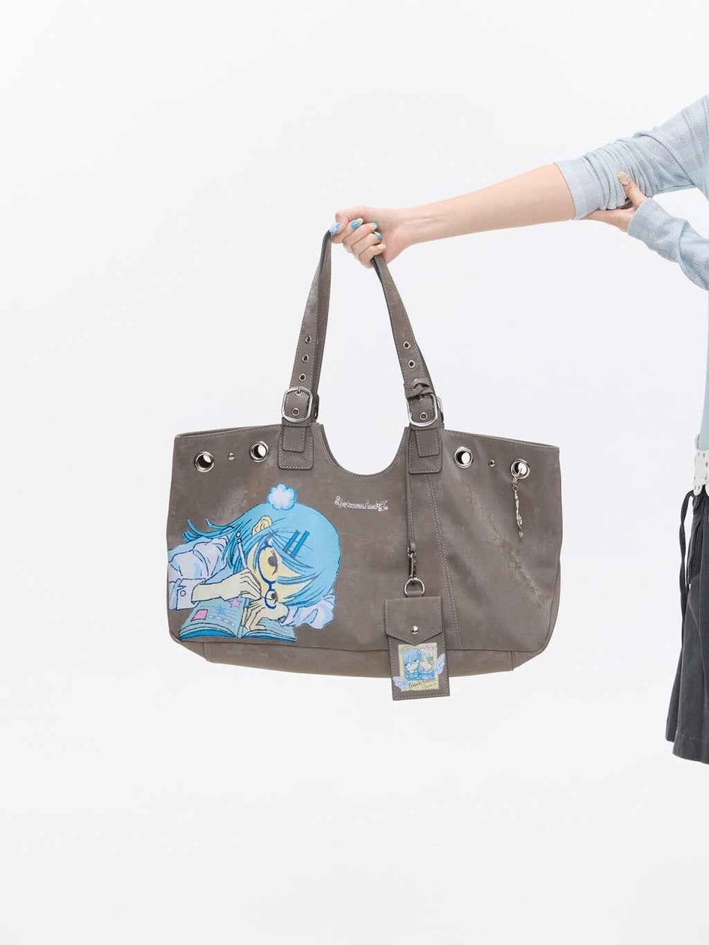 Milk Tea Gray Vintage Manga Girl Cartoon Large Capacity Women's Handbags