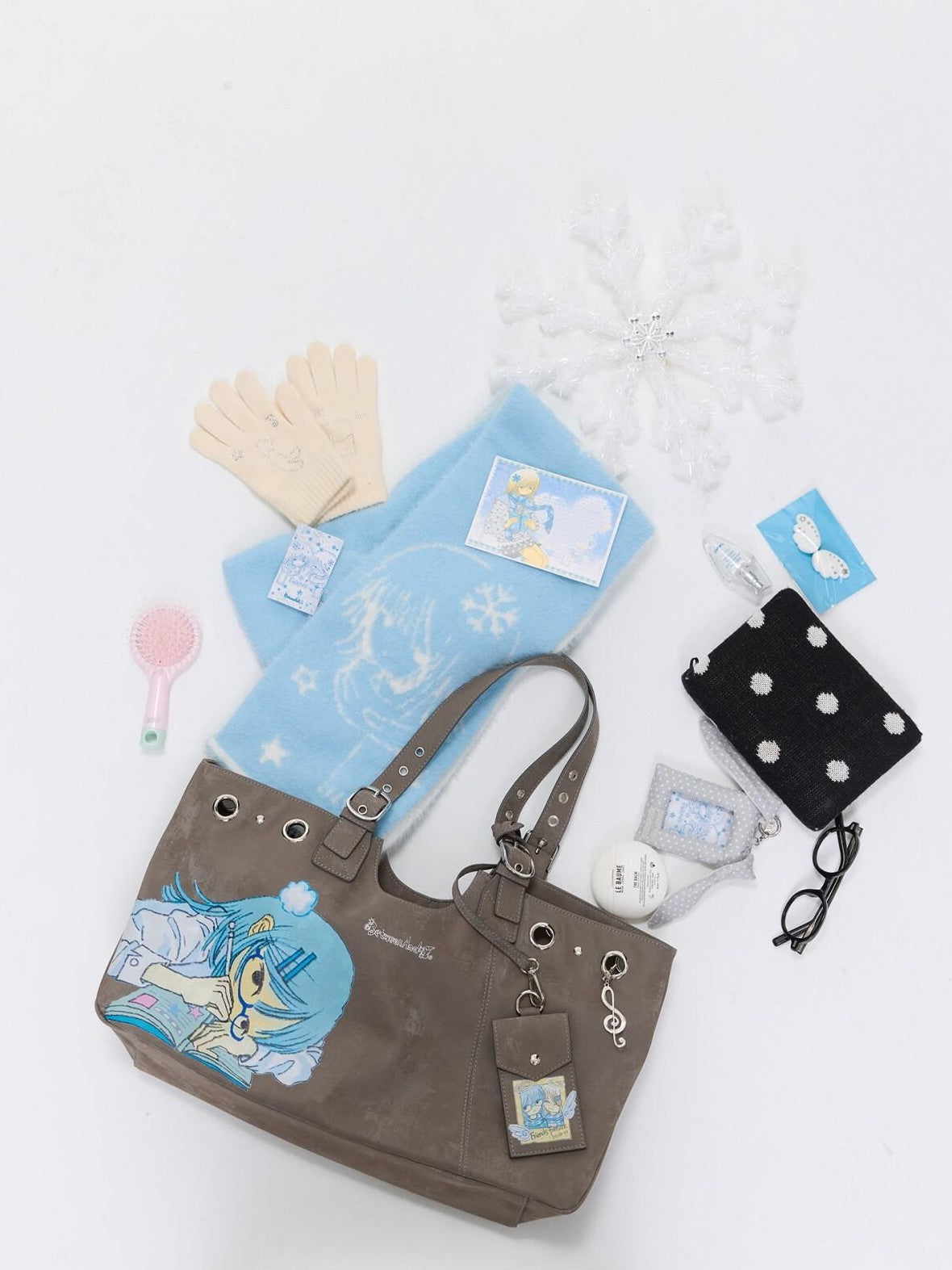 Milk Tea Gray Vintage Manga Girl Cartoon Large Capacity Women's Handbags