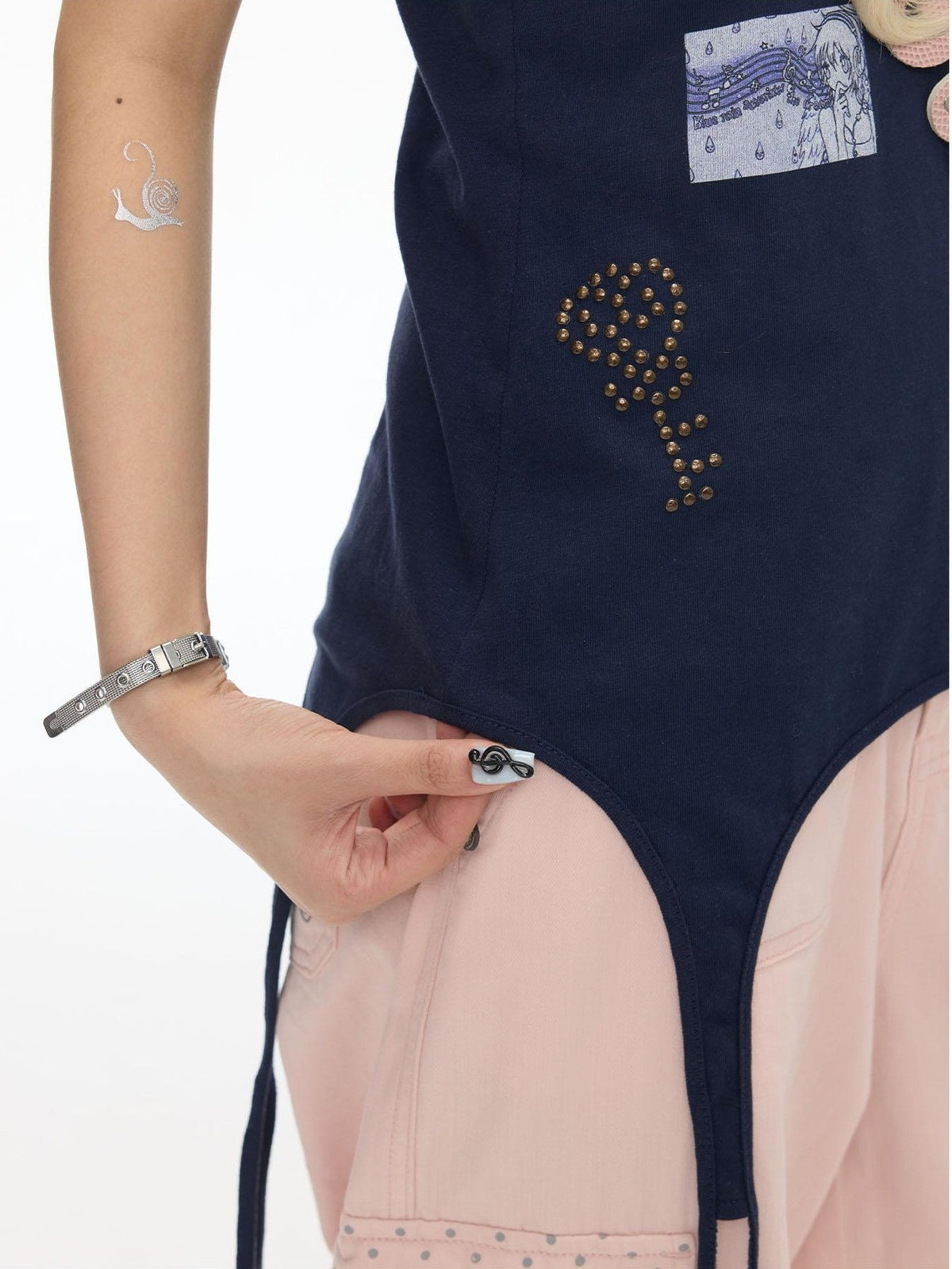 Mist Blue Key Beaded Layered Look Women's Cotton Linen Tank Tops