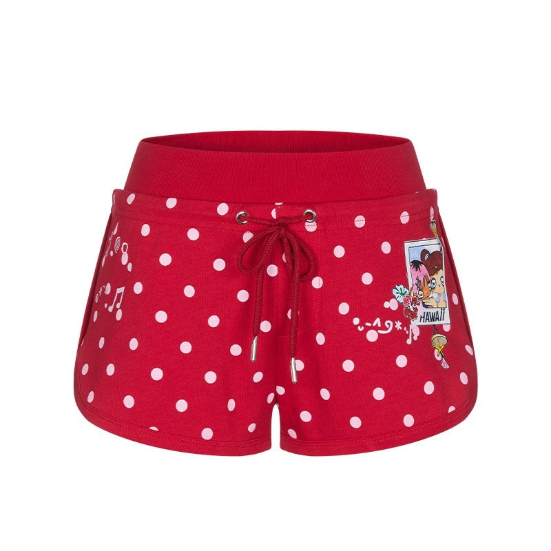 Multicolor Beach Polka Dot And Leopard Print Slim Women's Cotton Blend Hot Pants