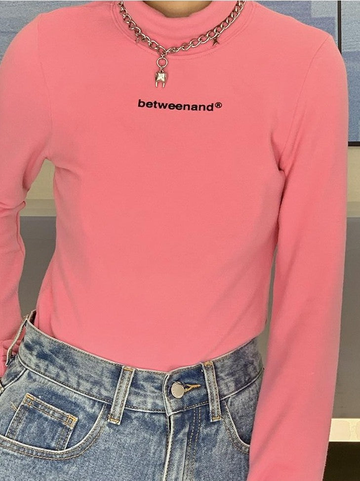 Multicolor Logo High Neck Fitted Women's Cotton Long Sleeve T-shirts