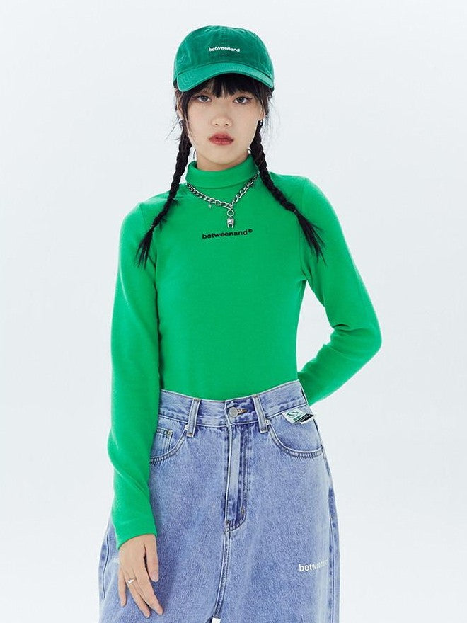 Multicolor Logo High Neck Fitted Women's Cotton Long Sleeve T-shirts