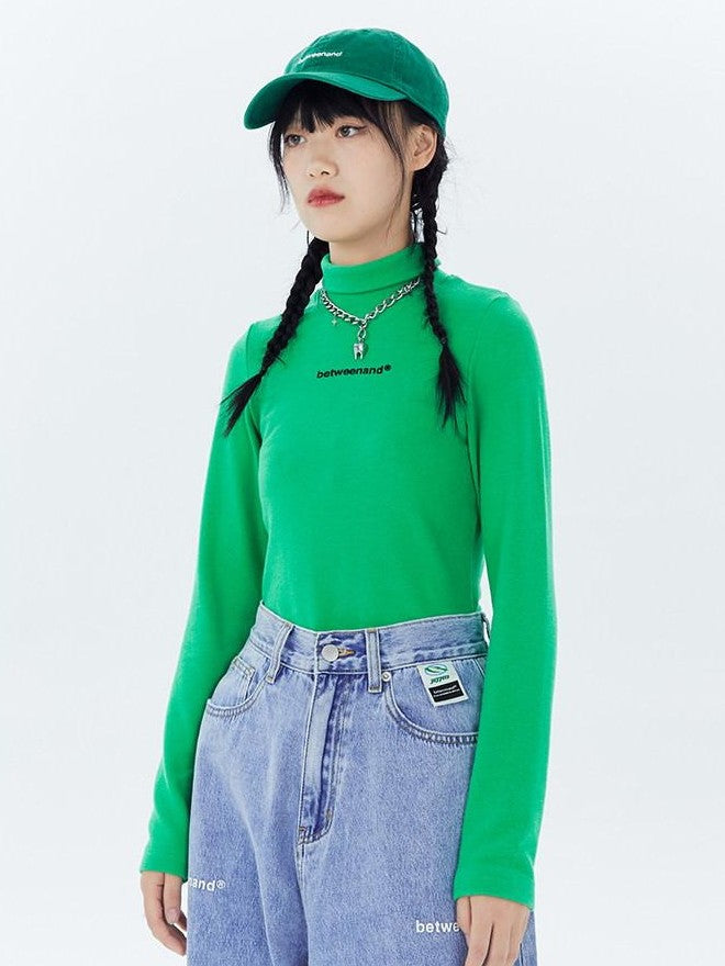 Multicolor Logo High Neck Fitted Women's Cotton Long Sleeve T-shirts