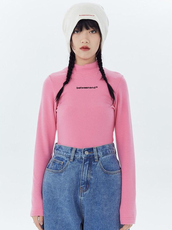 Multicolor Logo High Neck Fitted Women's Cotton Long Sleeve T-shirts