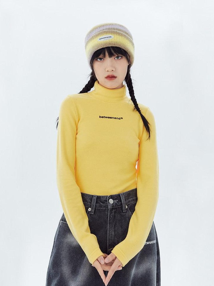 Multicolor Logo High Neck Fitted Women's Cotton Long Sleeve T-shirts