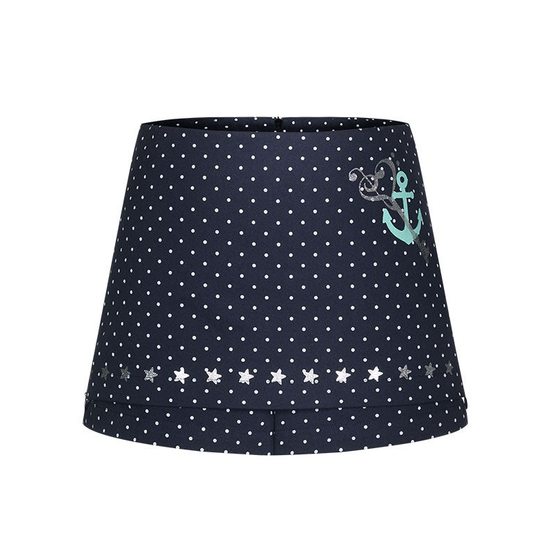 Navy Polka Dot High Waist Zipper Straight Women's Cotton Mini Skirts