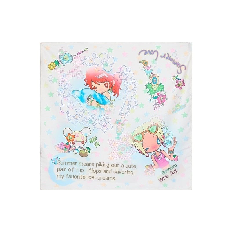 Playful Illustration All Over Print Square Scarf Women's Headdresses