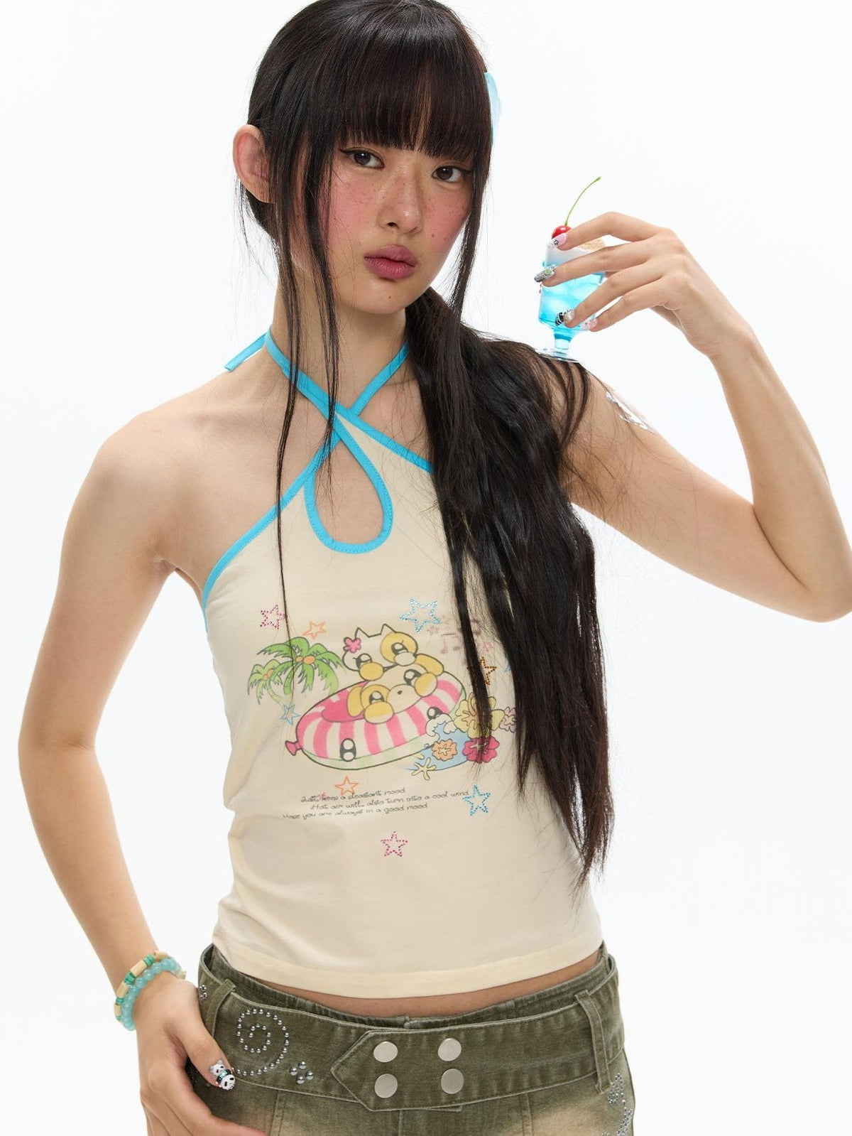Polka Dot Cross Tie Waterdrop Neck Chinese Style Women's Cotton Blend Tank Tops