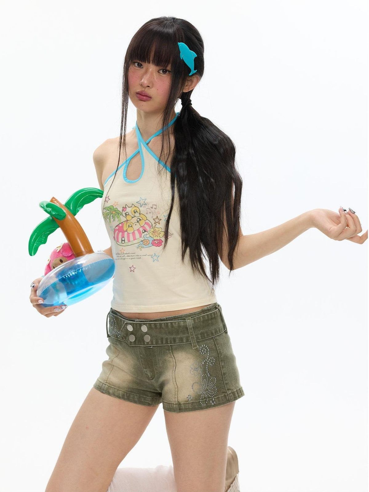 Polka Dot Cross Tie Waterdrop Neck Chinese Style Women's Cotton Blend Tank Tops