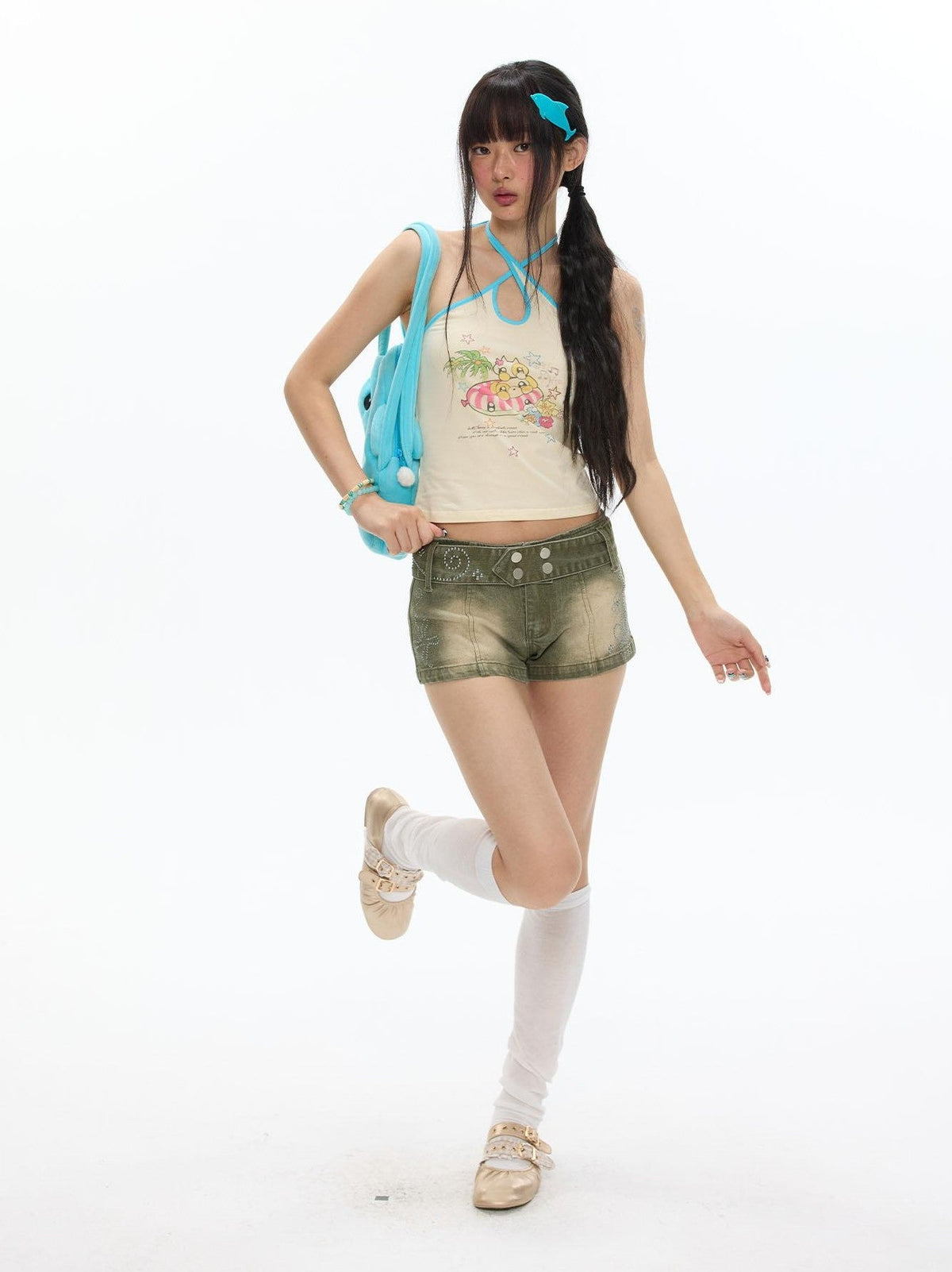 Polka Dot Cross Tie Waterdrop Neck Chinese Style Women's Cotton Blend Tank Tops