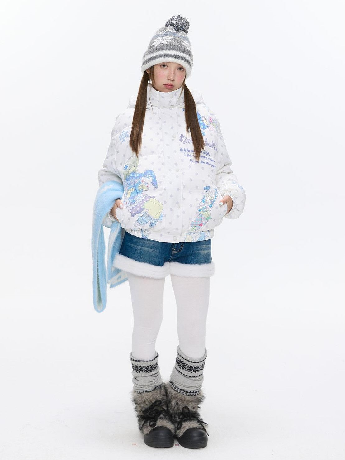 Polka Dot Embroidered Fleece Patchwork High Waisted Women's Denim Shorts