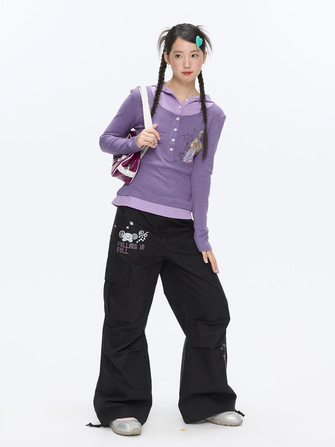 Polka Dot Patchwork Hooded Layered Loose Women's Viscose Long Sleeve T-shirts