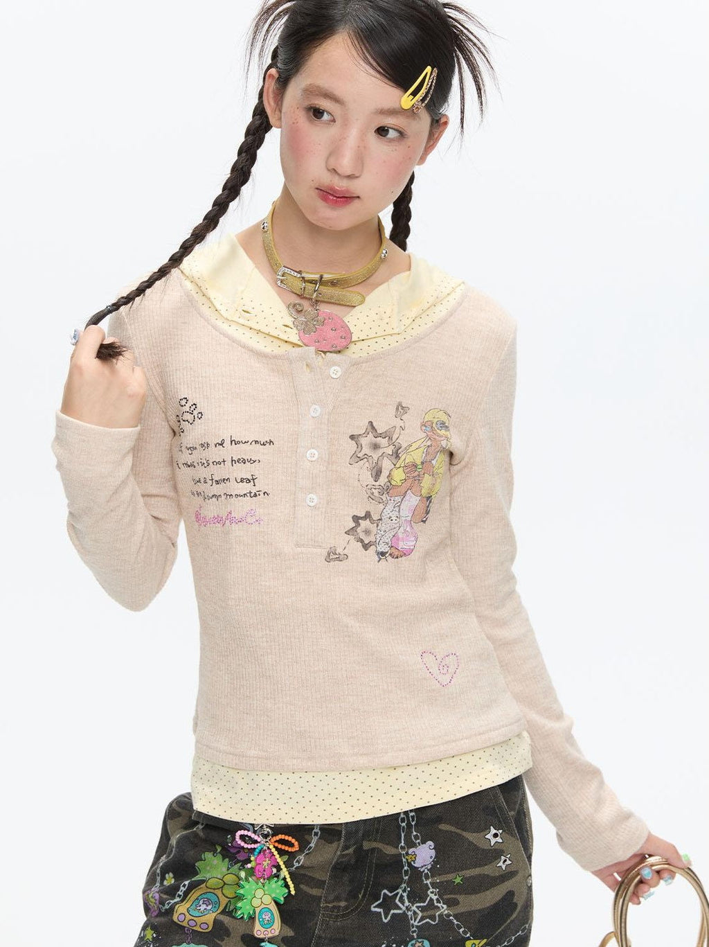 Polka Dot Patchwork Hooded Layered Loose Women's Viscose Long Sleeve T-shirts