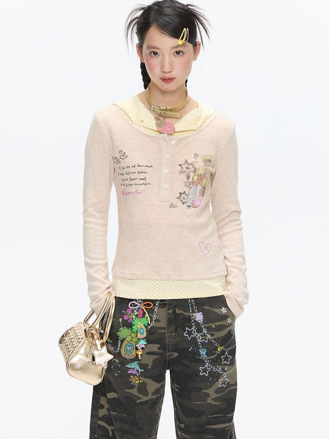 Polka Dot Patchwork Hooded Layered Loose Women's Viscose Long Sleeve T-shirts